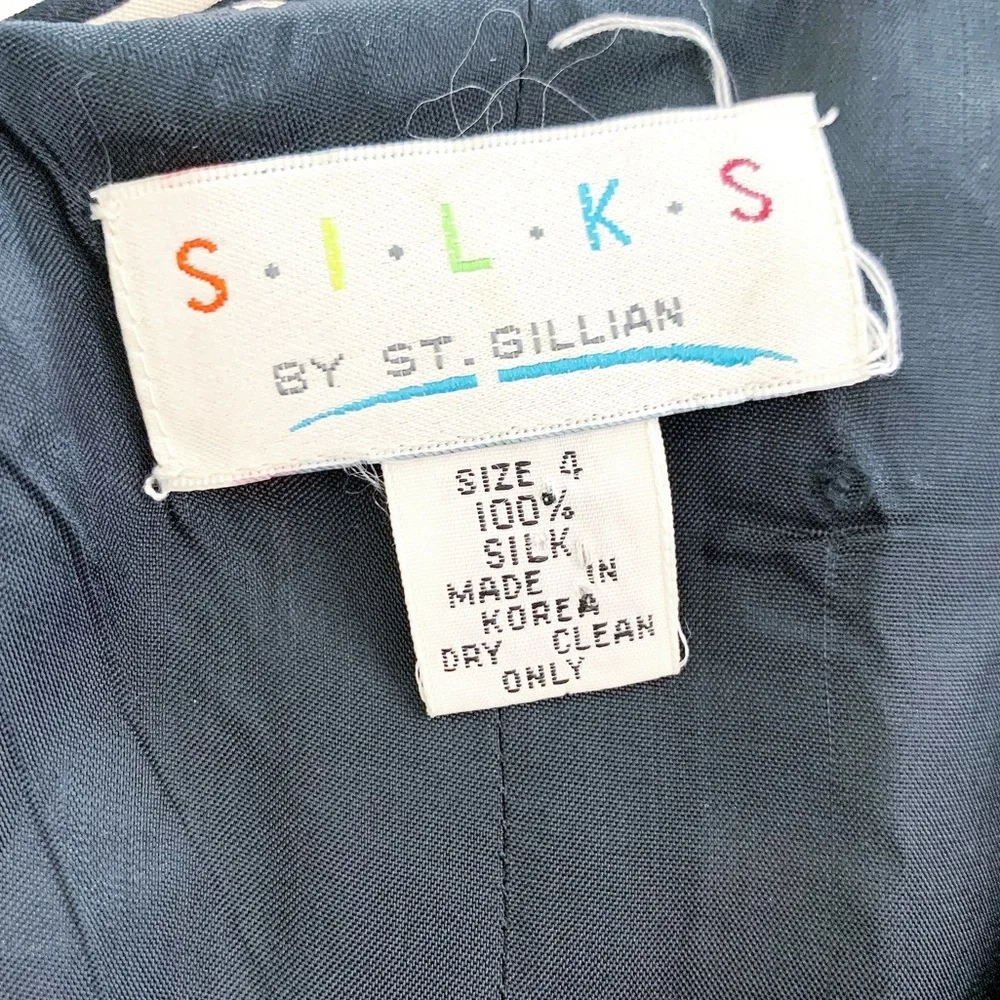 SILKS BY ST. GILLAN Vibrant Floral Abstract Leaf Print Silk Wiggle Dress - Picture 14 of 15